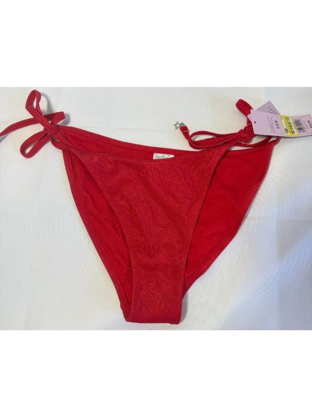 Wild Fable Red Ribbed Side Tie Bikini Bottom Size XS Low Rise High Leg Cheeky NW - Picture 2 of 11